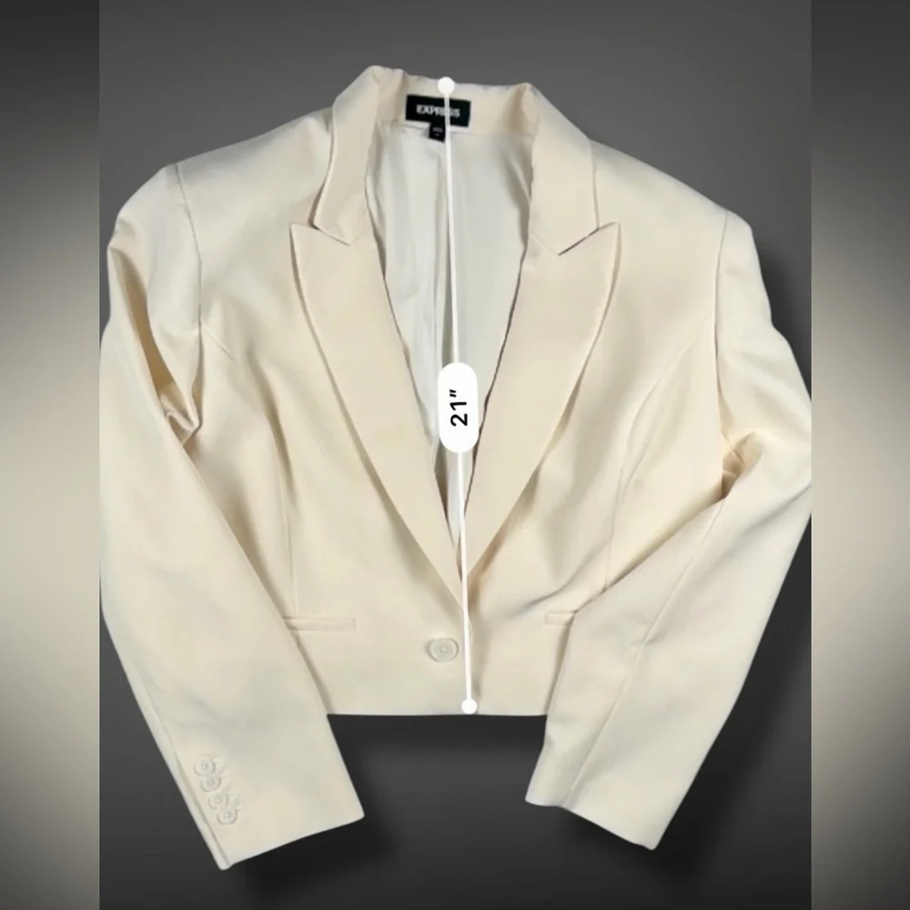 Express Women’s Ivory Cropped Blazer Tailored One Button Jacket Size XL